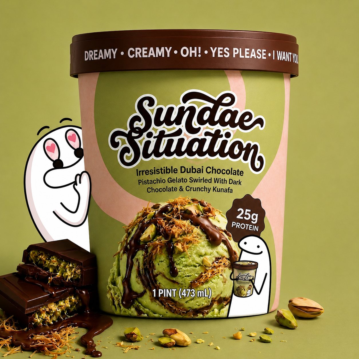 Sundae Situation Irresistible Dubai Chocolate ice cream, scooped