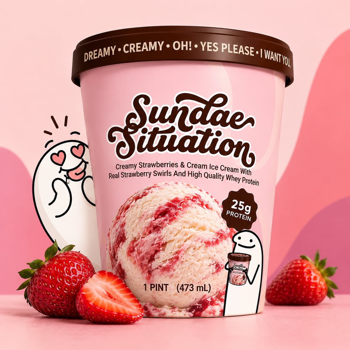 Sundae Situation Strawberries & Cream ice cream, scooped